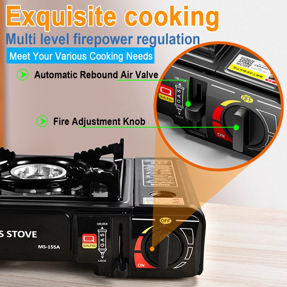 Portable Camping Stove,Butane Stove with Wind Baffle,Portable Camping Stove for Outdoor Cooking, with Carrying Case Great for Emergency Preparedness Kit