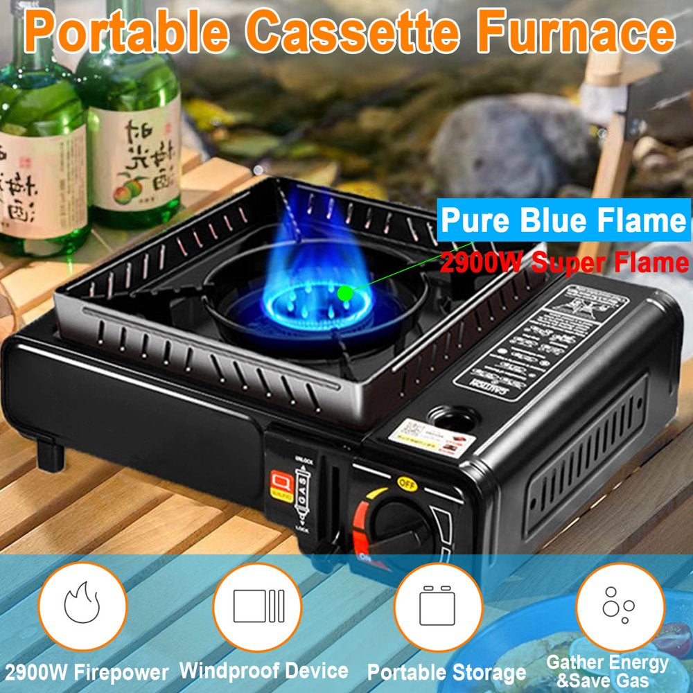 Portable Camping Stove,Butane Stove with Wind Baffle,Portable Camping Stove for Outdoor Cooking, with Carrying Case Great for Emergency Preparedness Kit