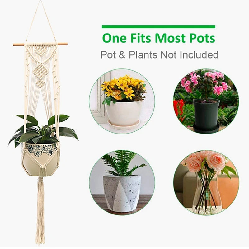 Hanging Plant Handmade Macrame Plant Hanger Flower Pot Planter Hanger Wall Decor Courtyard Garden Hanging Planter Hanging Basket