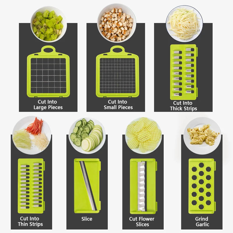 14/16-in-1 Multifunctional Vegetable Chopper: Slicer, Dicer & Grater