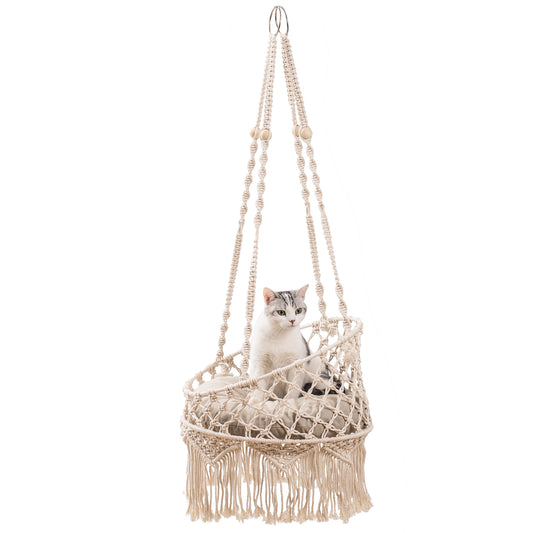 Macrame Cat Hammock, Hanging Cat Bed Hammock Cat Swing for Indoor Cats