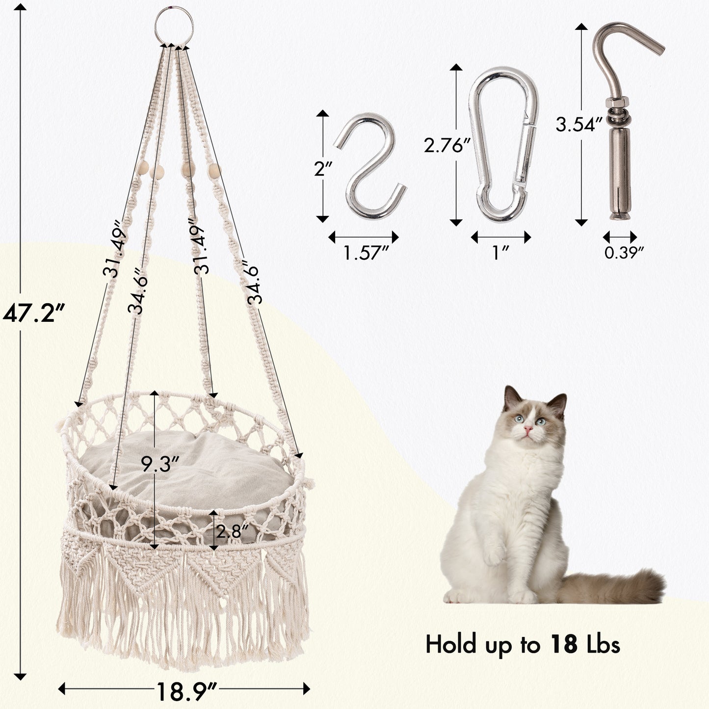 Macrame Cat Hammock, Hanging Cat Bed Hammock Cat Swing for Indoor Cats