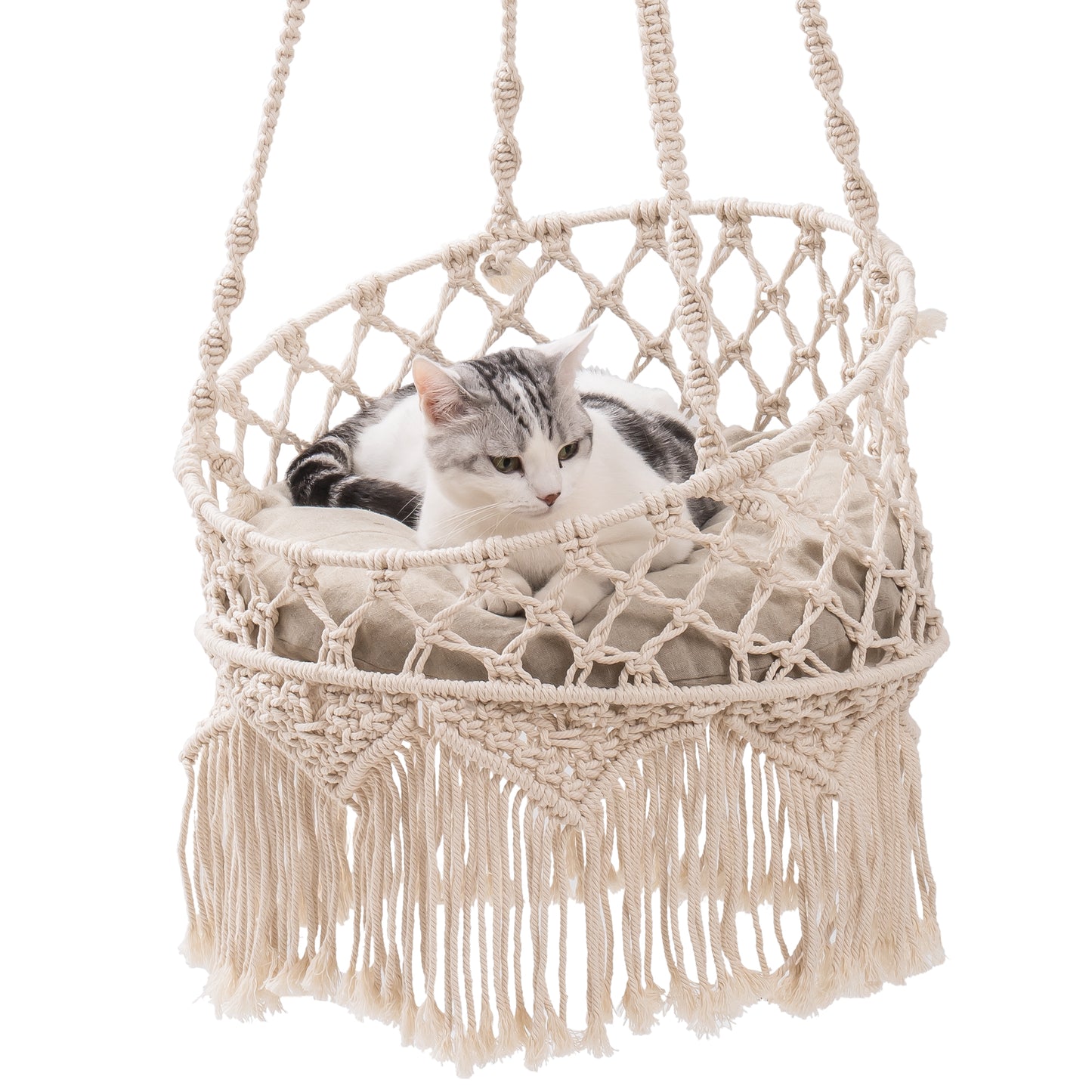 Macrame Cat Hammock, Hanging Cat Bed Hammock Cat Swing for Indoor Cats