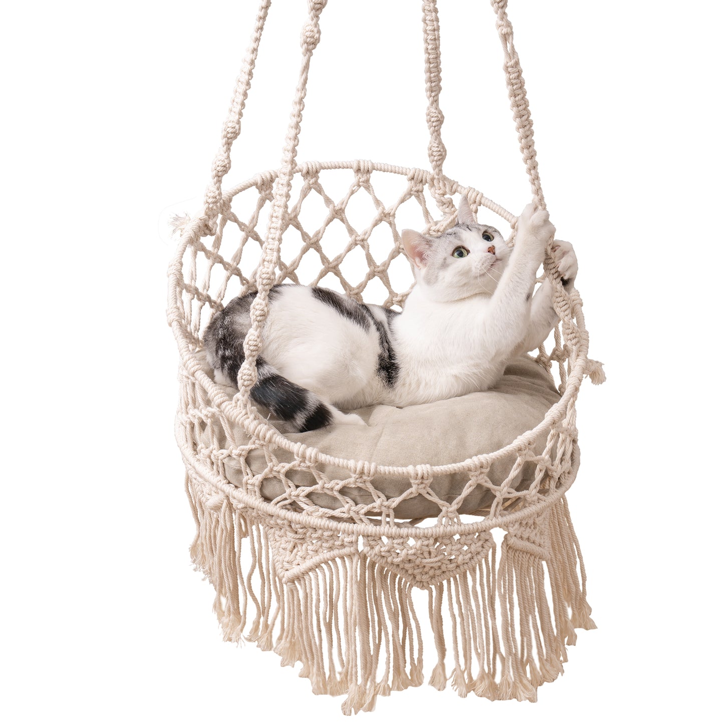 Macrame Cat Hammock, Hanging Cat Bed Hammock Cat Swing for Indoor Cats