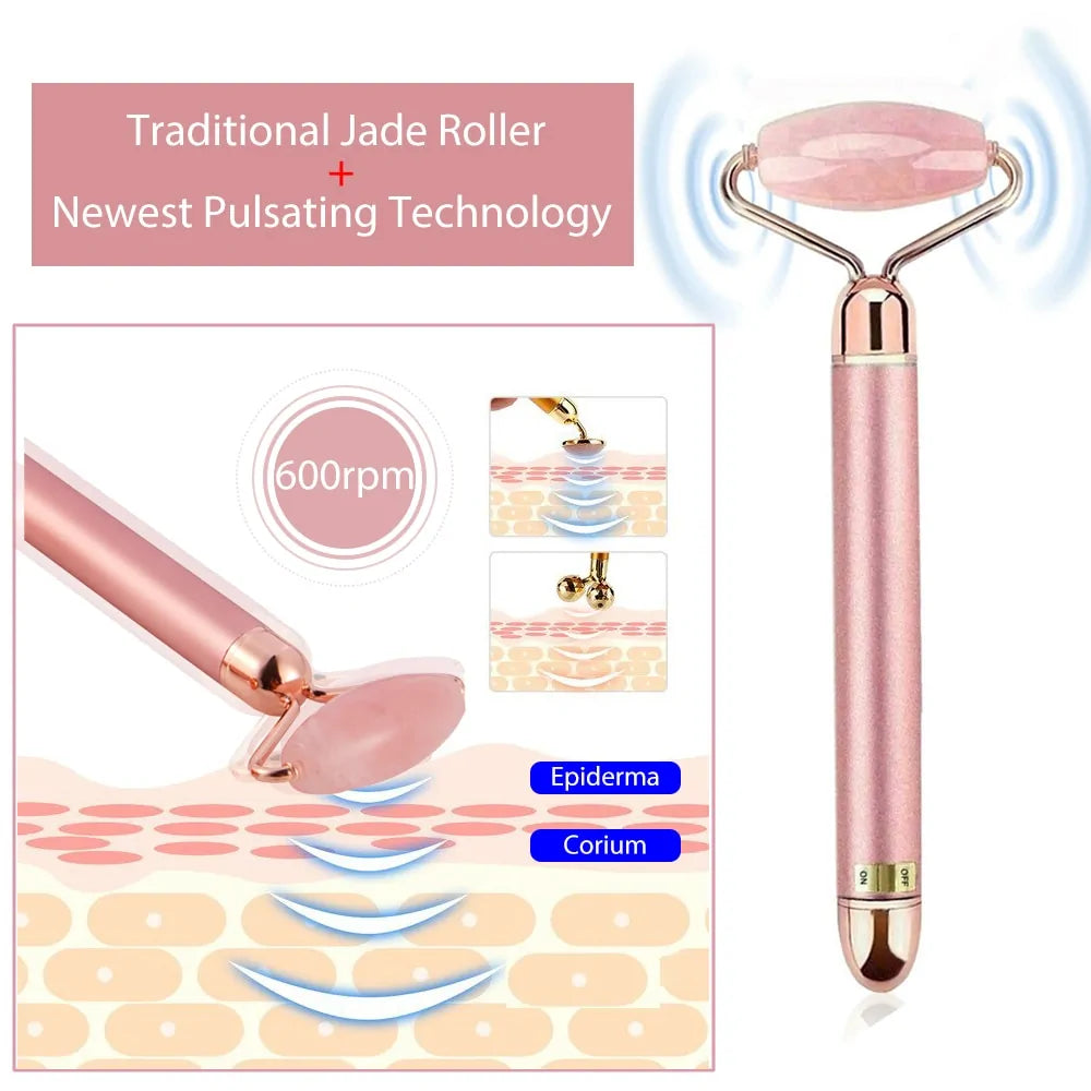 3-in-1 Vibrating Jade Roller & Eye Press Set: Electric Facial Massager