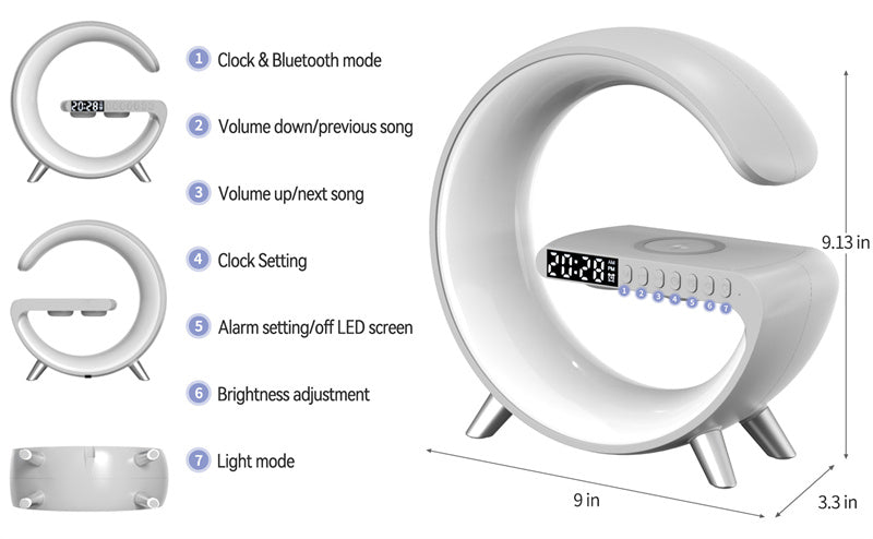 LumiTune™: 4-in-1 Wireless Speaker, Charger, Lamp & Alarm Clock