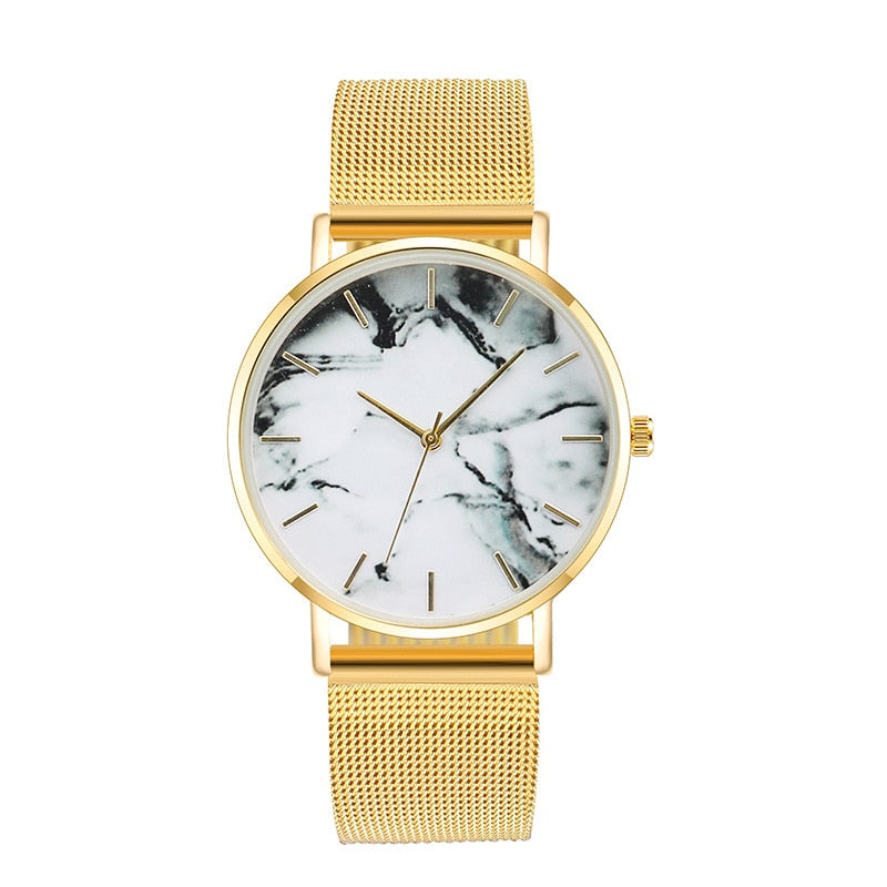 Rose Gold Mesh Marble Watch