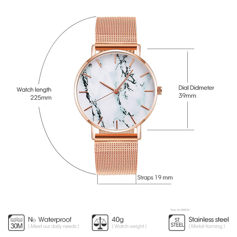 Rose Gold Mesh Marble Watch