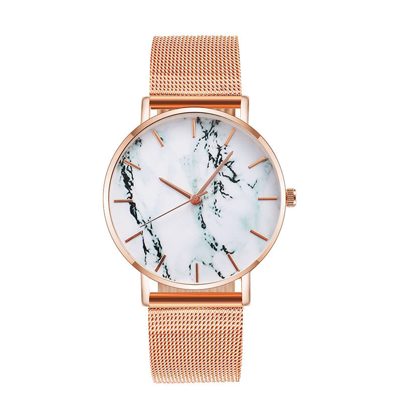 Rose Gold Mesh Marble Watch