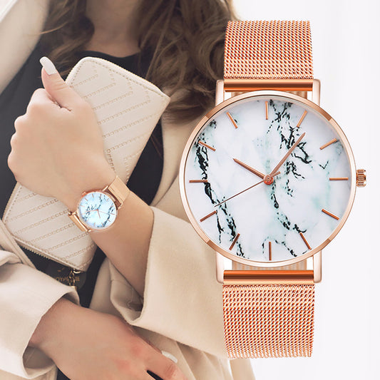 Rose Gold Mesh Marble Watch